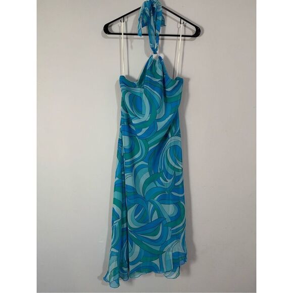 Rabbit Rabbit Rabbit Dresses & Skirts - Abstract Retro Blue Swirl Halter Midi Dress Rabbit Rabbit Rabbit 12